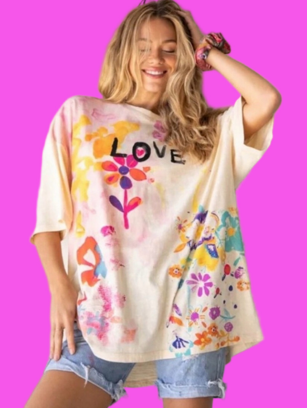 NATURAL LIFE Colorful Floral Love T-Shirt - NWT